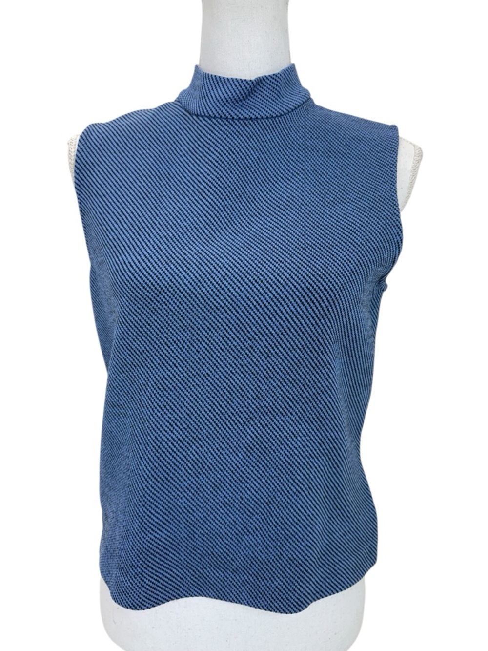 St. John Knit Sleeveless Mock Neck Top Small Blue